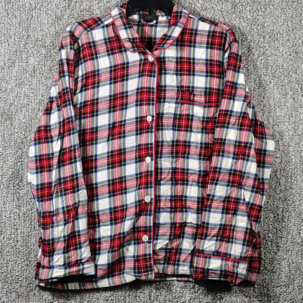 J.Crew Pajama Top Red White Blue Plaid Flannel Button Down Women XL